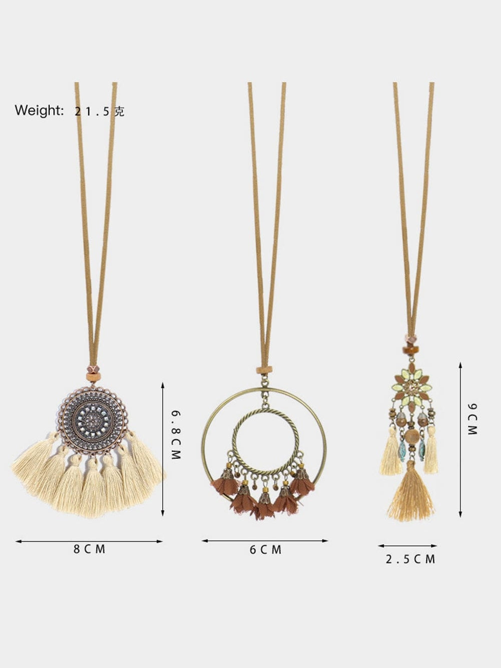 Multicolor 3pcs Bohemian Retro Tasseled Pendant Necklace