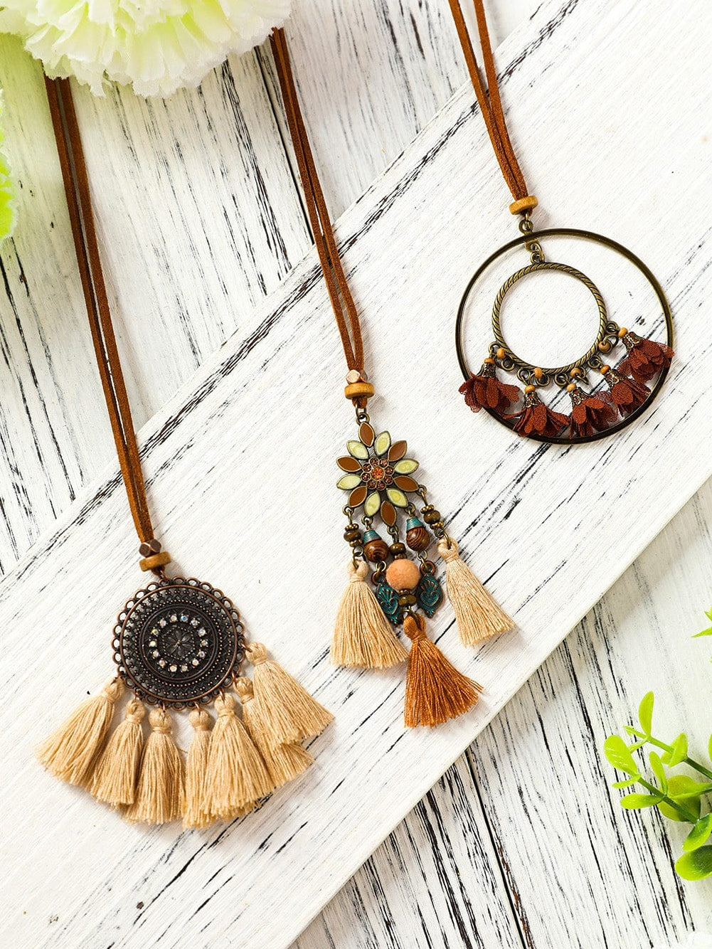 Multicolor 3pcs Bohemian Retro Tasseled Pendant Necklace