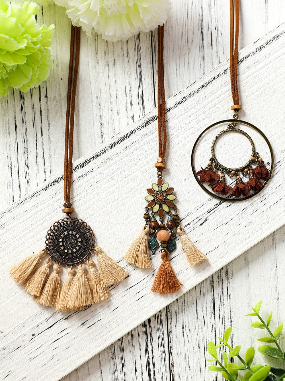 Multicolor 3pcs Bohemian Retro Tasseled Pendant Necklace