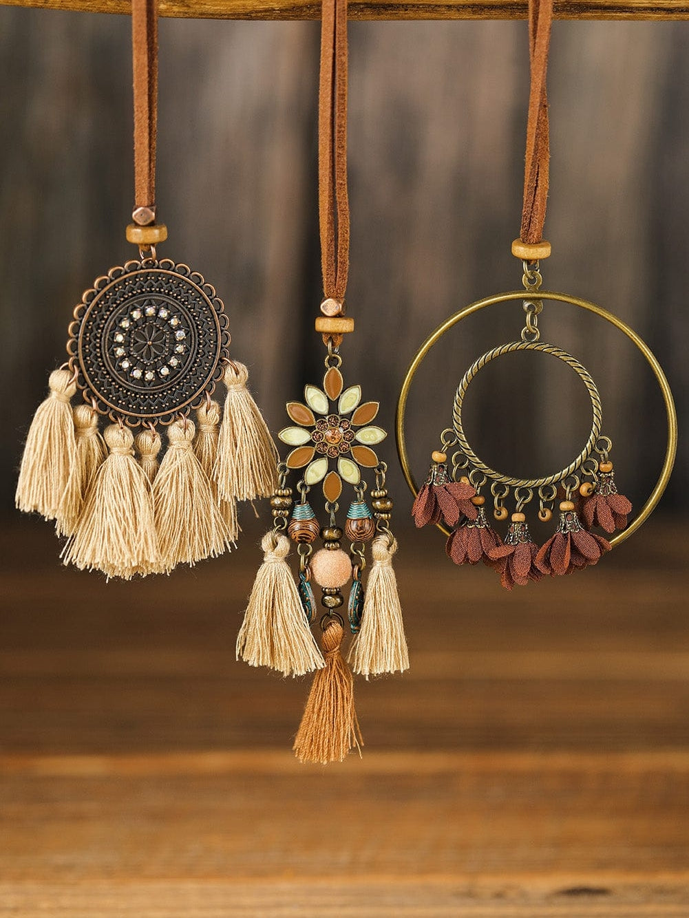 Multicolor 3pcs Bohemian Retro Tasseled Pendant Necklace