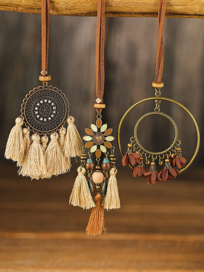 Multicolor 3pcs Bohemian Retro Tasseled Pendant Necklace