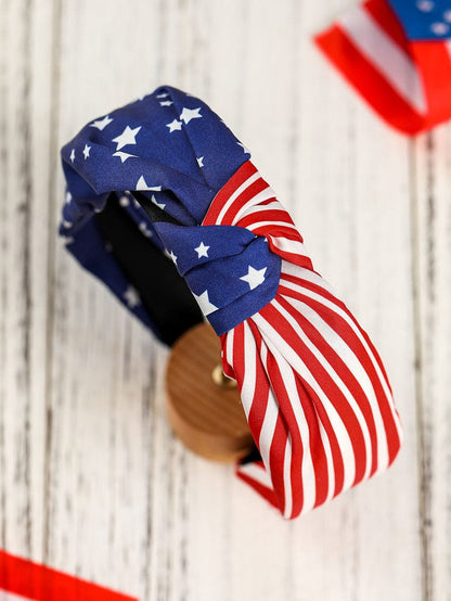 Multicolor American Flag Bow Knot Wide Headband