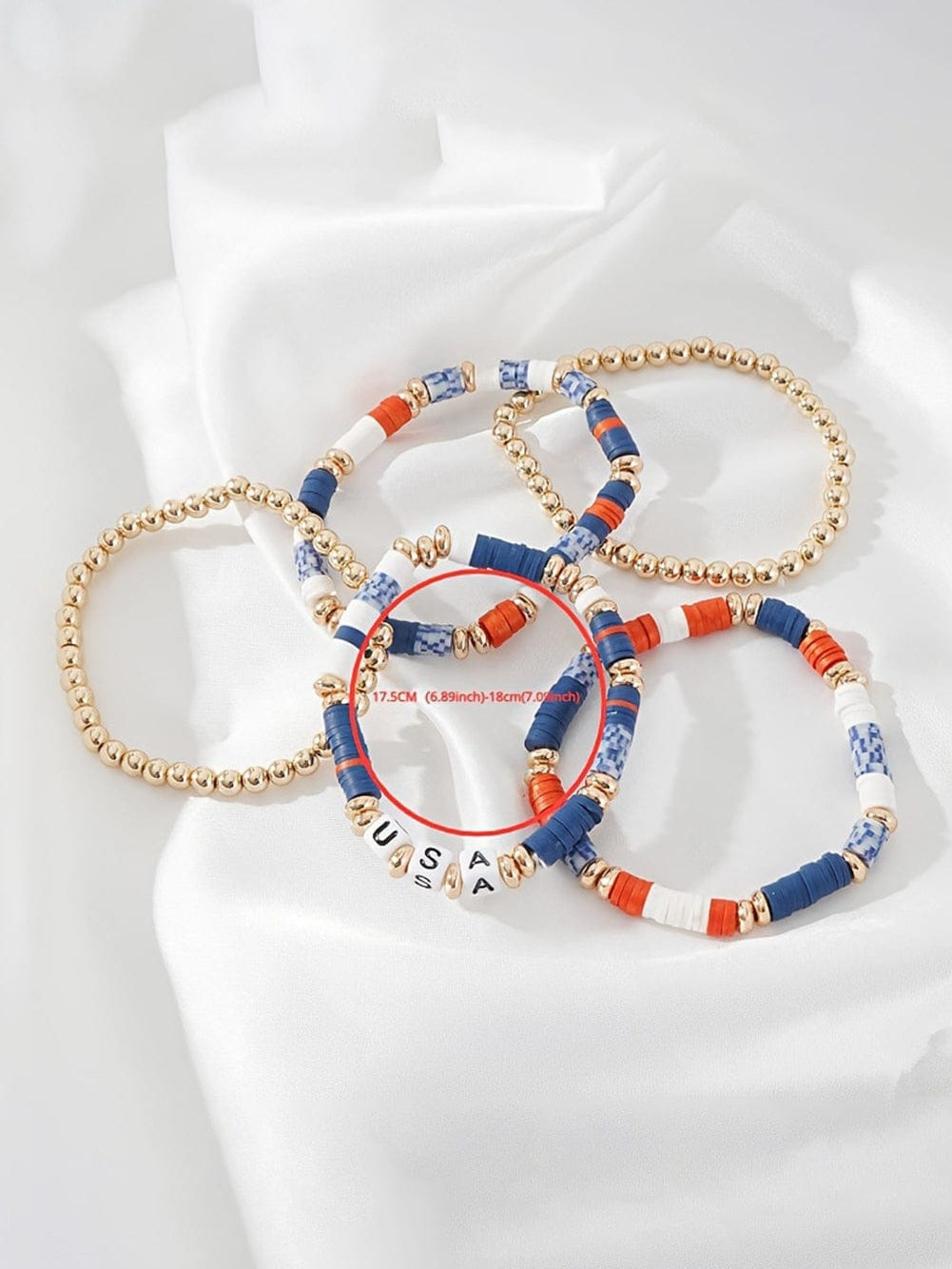 Multicolour 5pcs USA Independence Day Beaded Bracelet Set