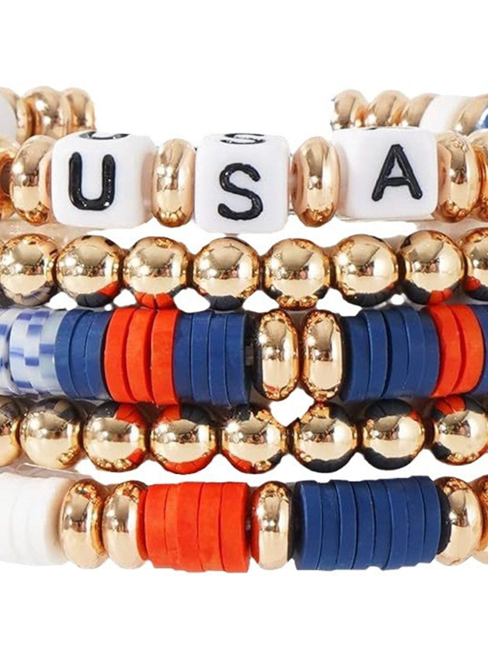 Multicolour 5pcs USA Independence Day Beaded Bracelet Set