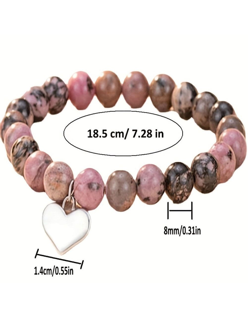 Multicolour Fashion Heart Pendant Beaded Bracelet