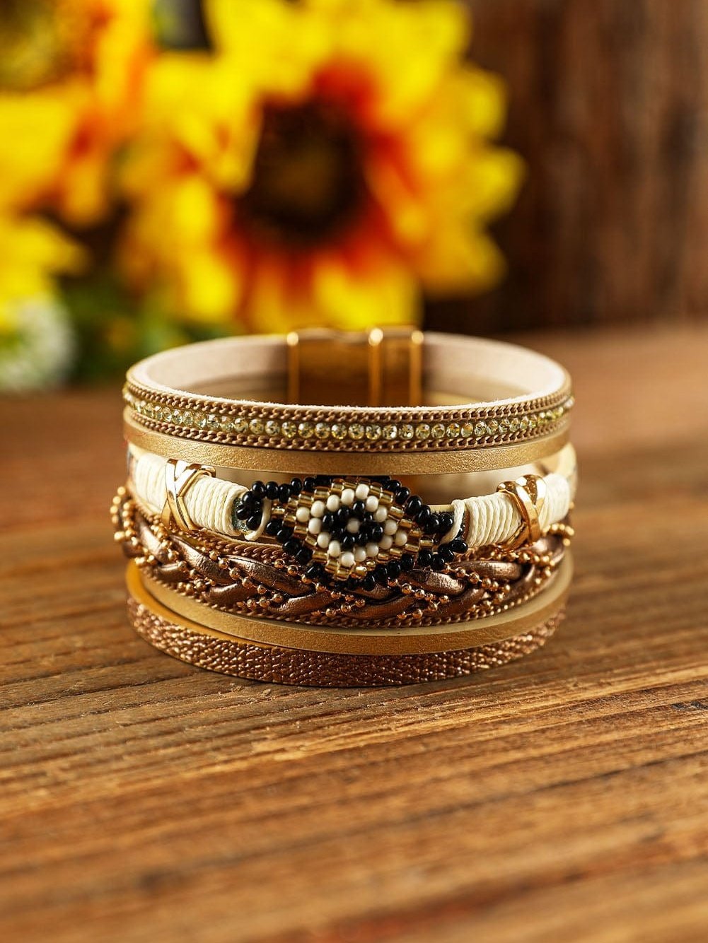 Multicolour Rhinestone Beaded Magnetic Buckle Bracelet