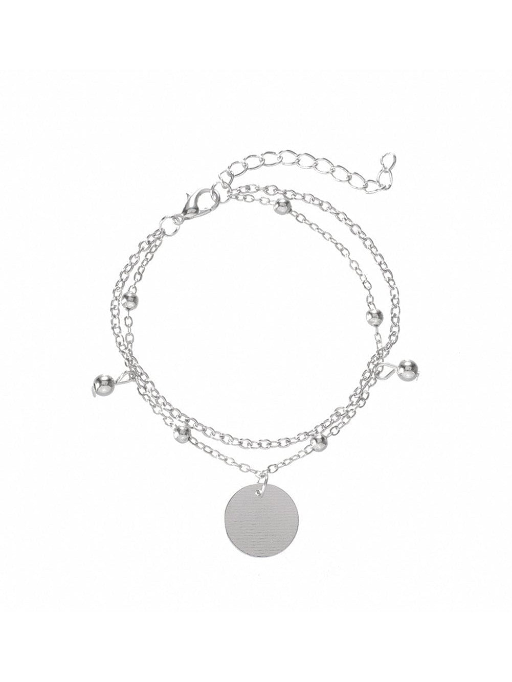 Multilayer Chain Disc Tassel Pendant Silvery Bracelet Set