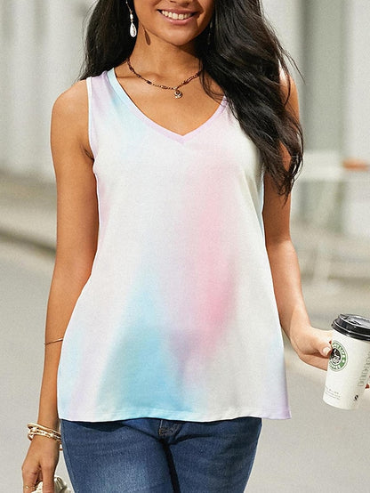 Women's Tank Top Butterfly Tie Dye Vacation Print Fuchsia Sleeveless Stylish V Neck Summer