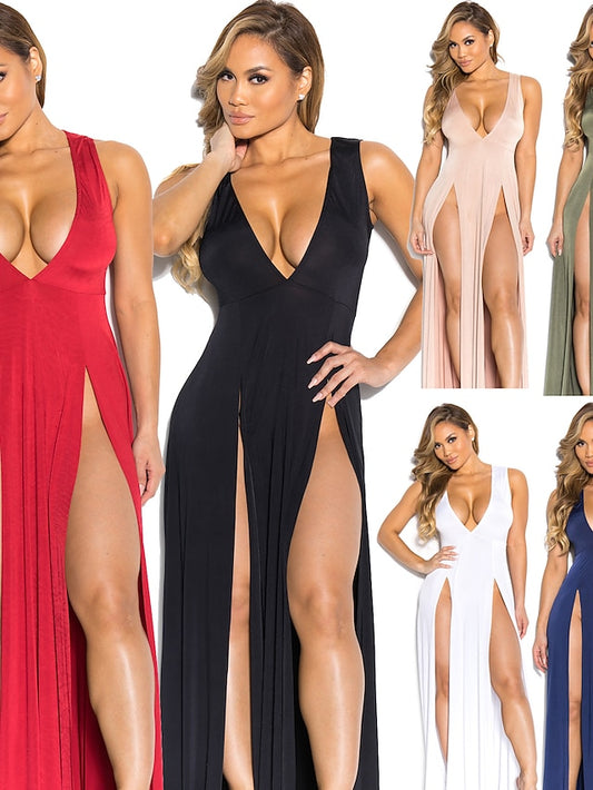 Women's Dress - Bodycon Long Dress Maxi Dress Black Blue Pink Sleeveless Pure Color Split Spring Summer Cold Shoulder Hot Party 2023 S M L XL