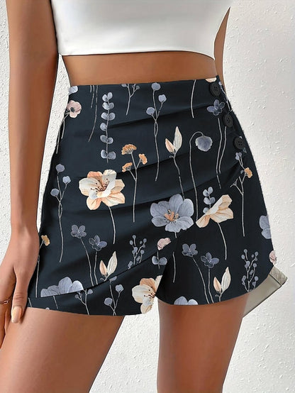 Women's Shorts Polyester Floral Black White Casual Daily Short Going out Weekend Summer