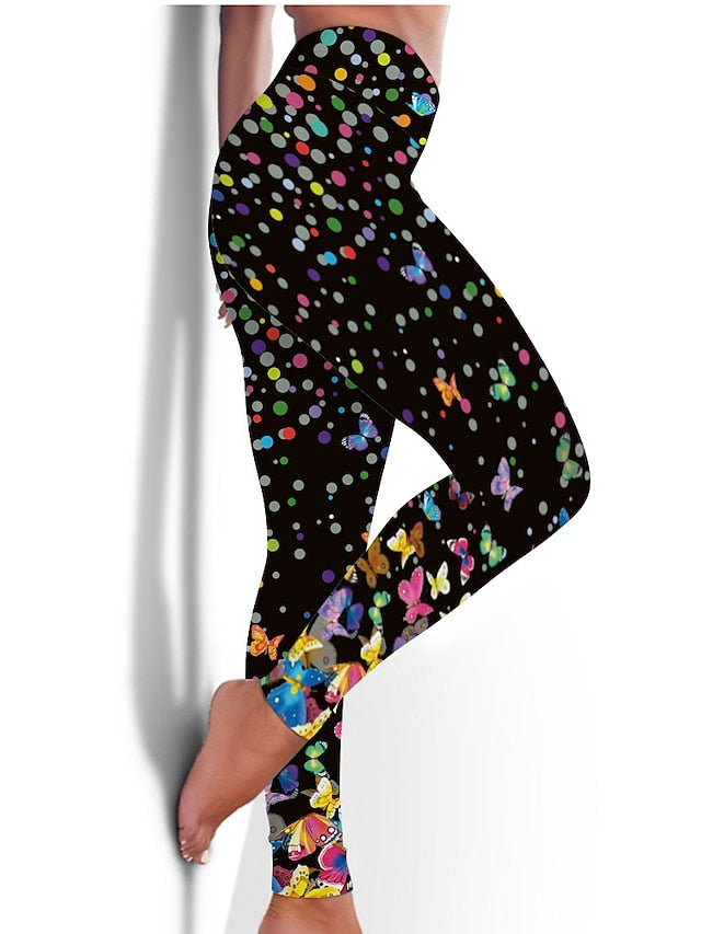 Women's Yoga Pants Tummy Control Butt Lift High Waist Yoga Fitness Gym Workout Tights Leggings Bottoms Floral Black / Red White+Yellow White Spandex Winter Sports Activewear Stretchy / Athletic - LuckyFash™