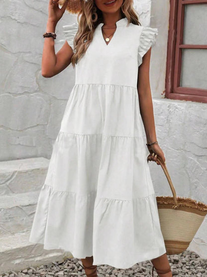 Women's White Dress Casual Dress Tank Dress Midi Dress Ruffle Date Vacation Streetwear Split Neck Sleeveless White Red Blue Color