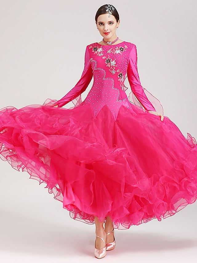 Ballroom Dance Dress Crystals / Rhinestones Women's Performance Long Sleeve Spandex Polyester - LuckyFash™