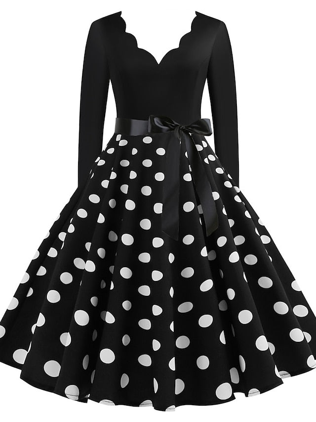 Audrey Hepburn Dresses 1950s Vintage Inspired Prom Dress Cocktail Dress Vintage Dress Fall & Winter Dress A-Line Dress Tea Dress Rockabilly Flare Dress Women's Teen Costume Vintage Cosplay Homecoming - LuckyFash™