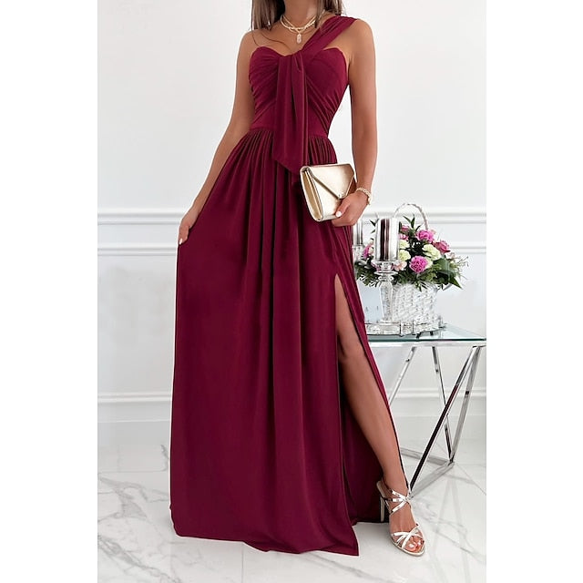 Women‘s Formal Party Dress Wedding Guest Dress Long Dress Maxi Dress Light Pink Black Red Sleeveless Pure Color Ruched Spring Summer Halter 2023 S M L XL XXL