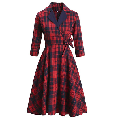 Women's Tartan Dress Swing Dress Plaid Dress Vintage Dress Green Red Long Sleeve Plaid Lace up Winter Fall Shirt Collar Mature Winter Dress Fall Dress 2022 S M L XL XXL