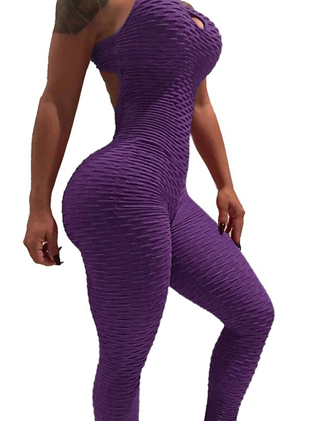 Women's Onesie Workout Sets Scrunch Butt Open Back Bodysuit Romper Clothing Suit Black White Spandex Yoga Fitness Gym Workout Tummy Control Butt Lift Power Flex Sleeveless Sport Activewear High - LuckyFash™