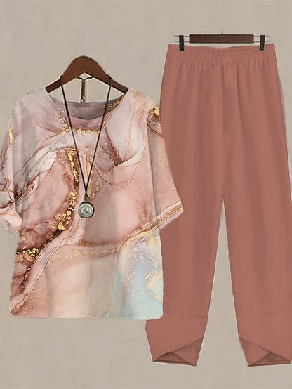 Women's Shirt Pants Sets Graphic Holiday Weekend Print Pink Daily Basic Round Neck Fall & Winter