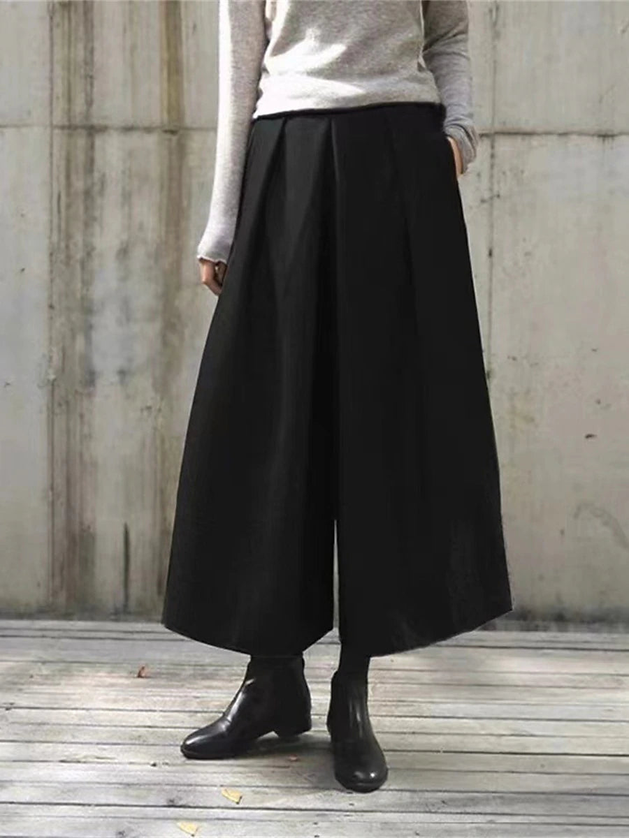 Women's Wide Leg Polyester Plain Dark-Gray Black Fashion High Waist Ankle-Length Street Daily Fall Winter