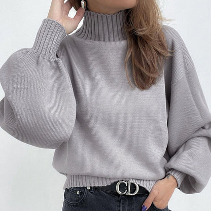 Women's Pullover Sweater Jumper Turtleneck Stand Collar Ribbed Knit Cotton Oversized Summer Fall Outdoor Daily Going out Stylish Casual Soft Long Sleeve Solid Color Black White Wine S M L