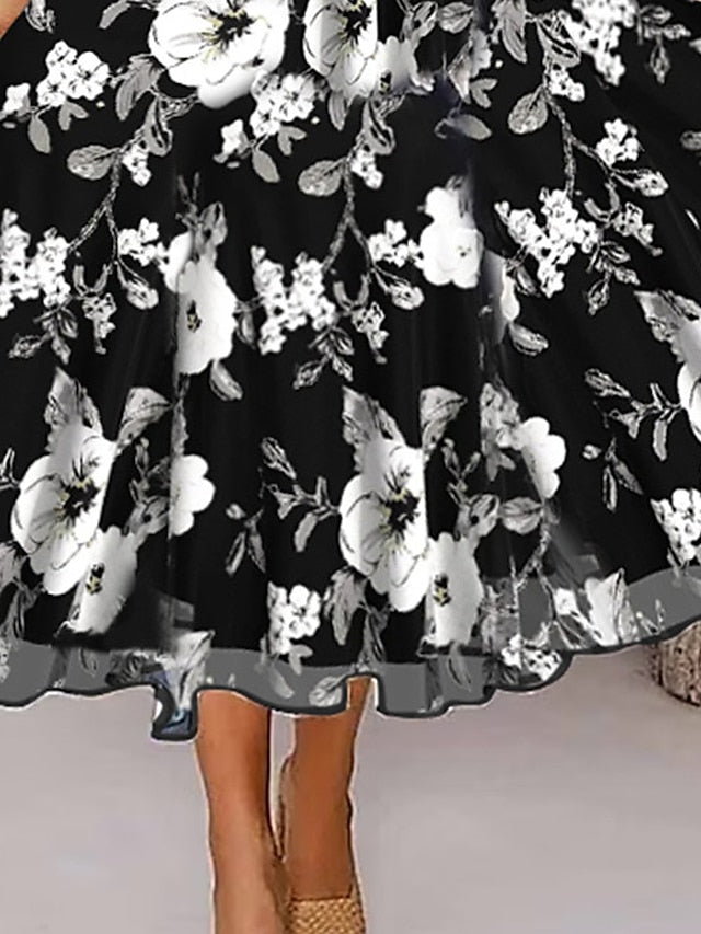 Women's Two Piece Dress Set Casual Dress Chiffon Dress Outdoor Daily Fashion Elegant Print Midi Dress V Neck Half Sleeve Floral Regular Fit Black Pink Gray Summer Spring S M L XL XXL - LuckyFash™