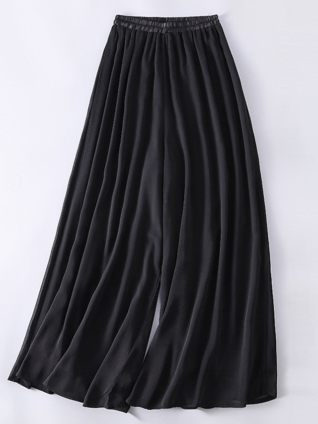 Women's Wide Leg Faux Linen Solid Colored Black White Fashion Full Length Casual Daily