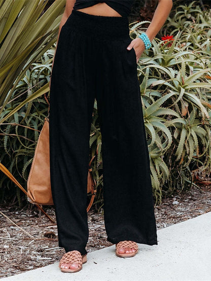 Women's Wide Leg Linen Pants Trousers Pants Trousers Cotton Apple Green Black White High Waist Fashion Casual Lounge Daily Vacation Baggy Micro-elastic Full Length S M L XL XXL - LuckyFash™