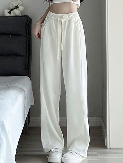 Women's Wide Leg Polyester Plain rice white Grey Fashion High Waist Full Length Street Daily Fall Winter