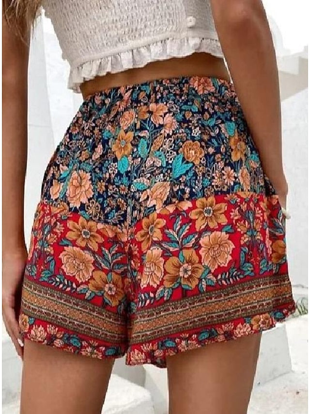 Women's Shorts Swing Red Vacation Holiday Weekend Short Comfort Floral S M L XL 2XL - LuckyFash™