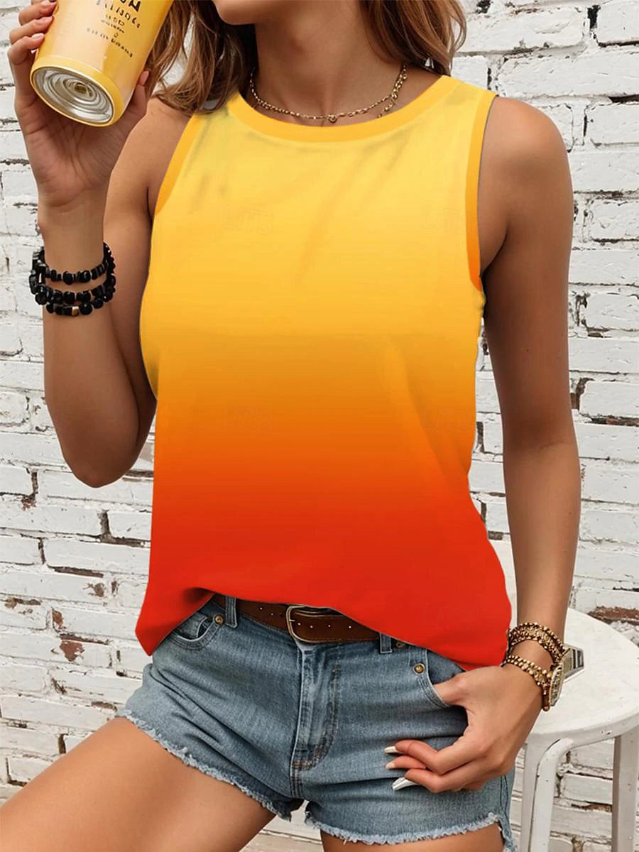 Women's Tank Top Vest Ombre Color Gradient Vacation Print Pink Sleeveless Stylish Crew Neck Summer