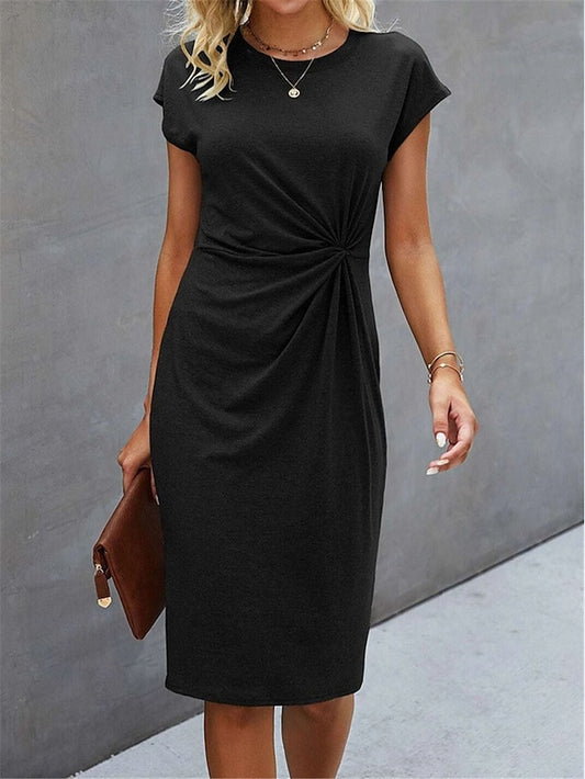 Women's Casual Dress Sheath Dress Summer Dress Midi Dress Knot Front Daily Date Going out Fashion Basic Crew Neck Short Sleeve 2023 Regular Fit Black Green Gray Color S M L XL XXL Size - LuckyFash™