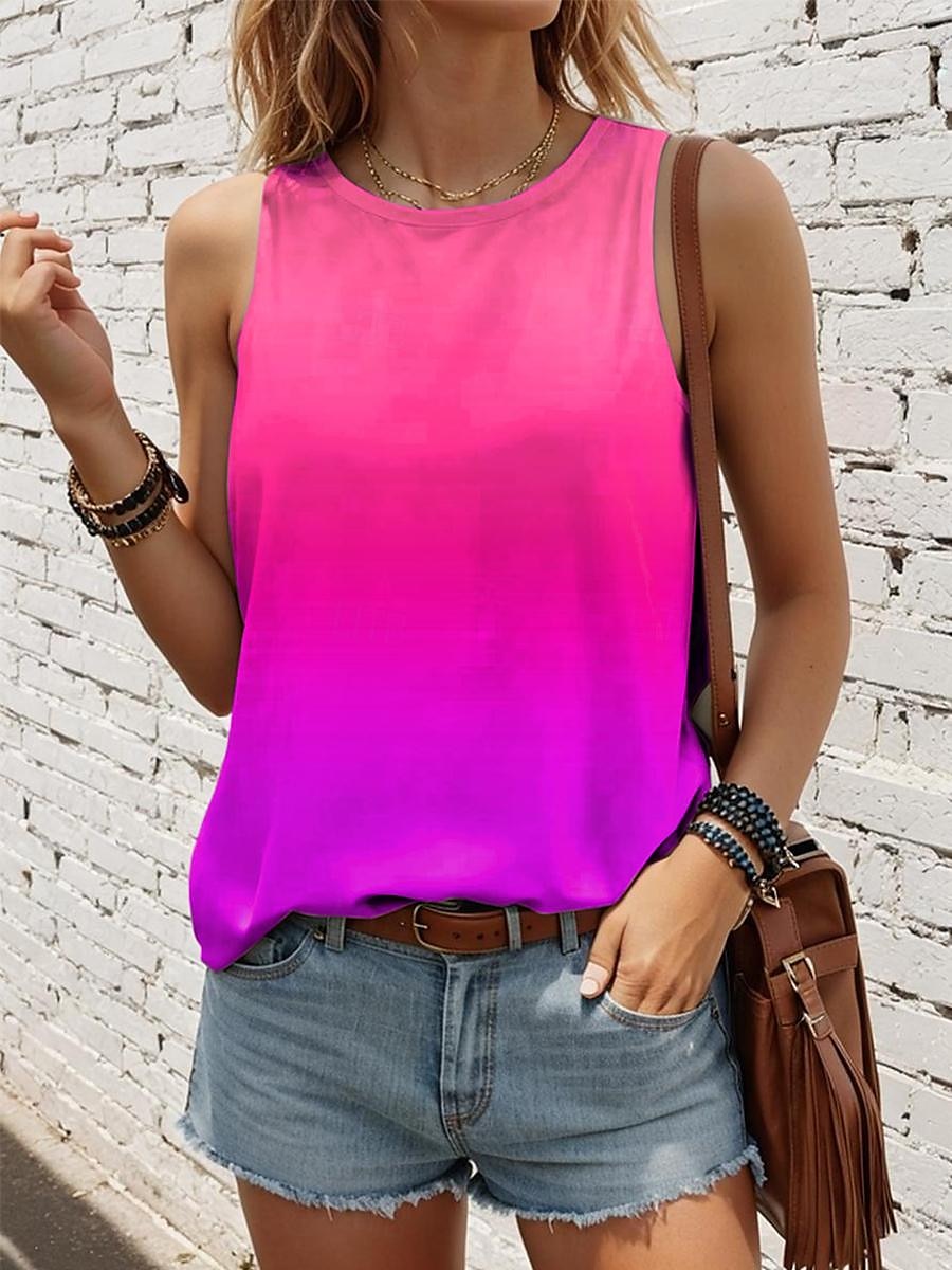 Women's Tank Top Vest Ombre Color Gradient Vacation Print Pink Sleeveless Stylish Crew Neck Summer