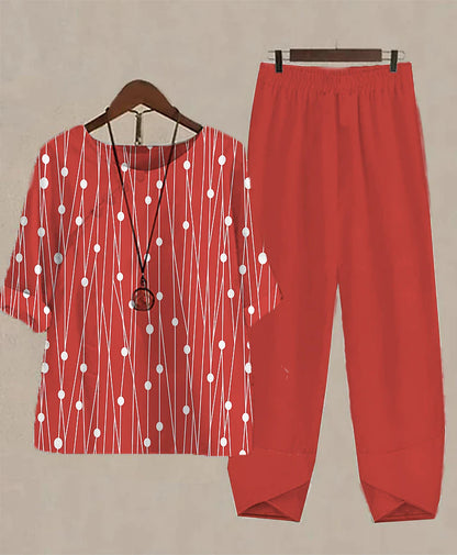 Women's Shirt Pants Sets Striped Holiday Weekend Print Red Daily Basic Round Neck Fall & Winter