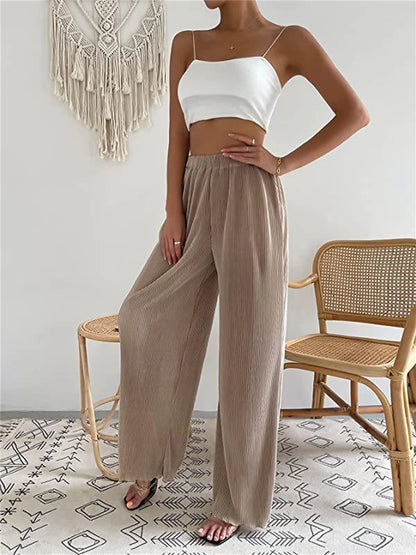 Women's Wide Leg Polyester Plain Grey Black Fashion High Waist Full Length Street Daily Fall Winter