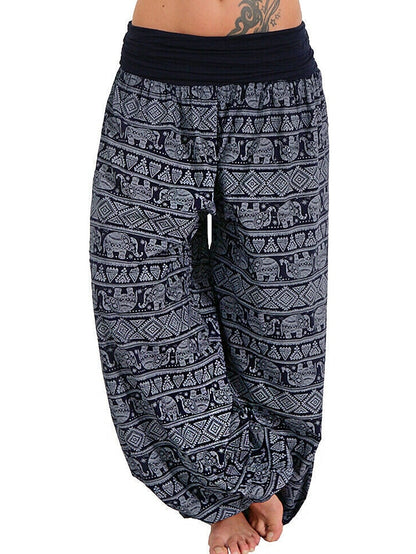 Womenâ€˜s Harem Pants Wide Leg Fold Over Waist Palazzo Bohemia Zumba Belly Dance Yoga Bloomers Bottoms Elephant Hippie Boho Navy ArmyGreen White Plus Size Sports Activewear - LuckyFash™