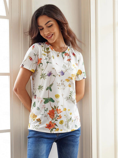 Women's T shirt Tee Floral Daily Print White Short Sleeve Fashion Crew Neck Summer