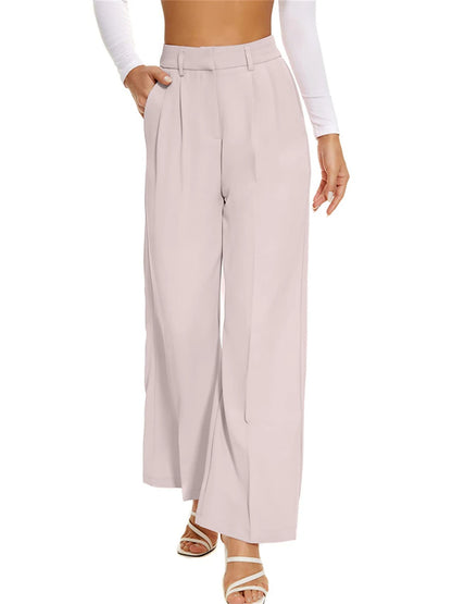 Women's Dress Pants Polyester Solid Color Light Blue Ivory white Elegant High Waist Full Length Office Street Fall Winter