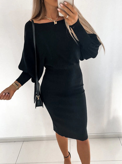 Women's Sweater Dress Jumper Dress Casual Dress Midi Dress Knitwear Fashion Streetwear Street Daily Going out Weekend Crew Neck Long Sleeve Ruched 2023 Regular Fit Black Khaki Gray S M L XL XXL 3XL