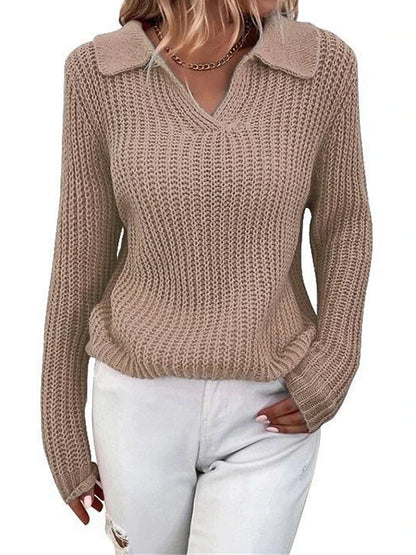 Women's Pullover Sweater Jumper Shirt Collar Crochet Knit Acrylic Patchwork Fall Winter Regular Outdoor Daily Going out Stylish Casual Soft Long Sleeve Solid Color Black White khaki S M L