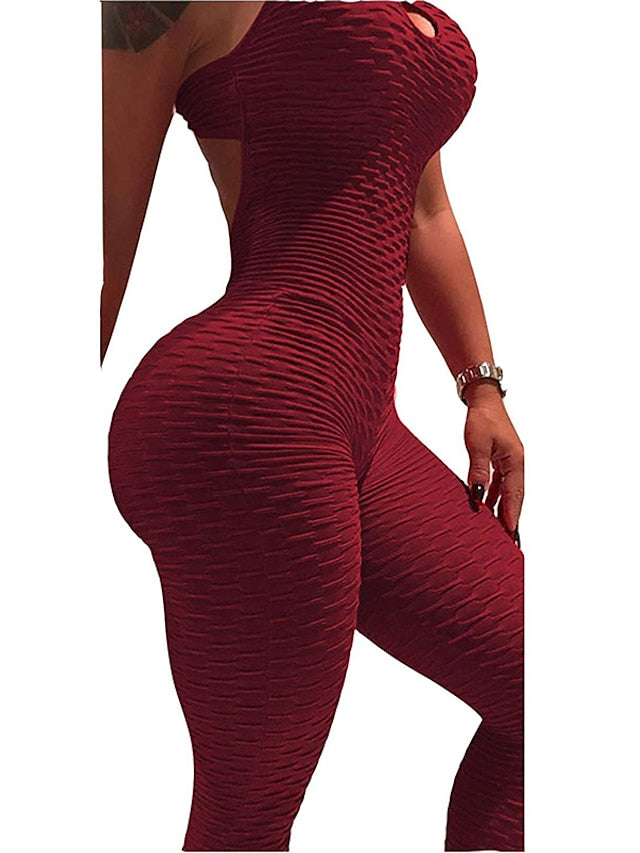 Women's Onesie Workout Sets Scrunch Butt Open Back Bodysuit Romper Clothing Suit Black White Spandex Yoga Fitness Gym Workout Tummy Control Butt Lift Power Flex Sleeveless Sport Activewear High - LuckyFash™