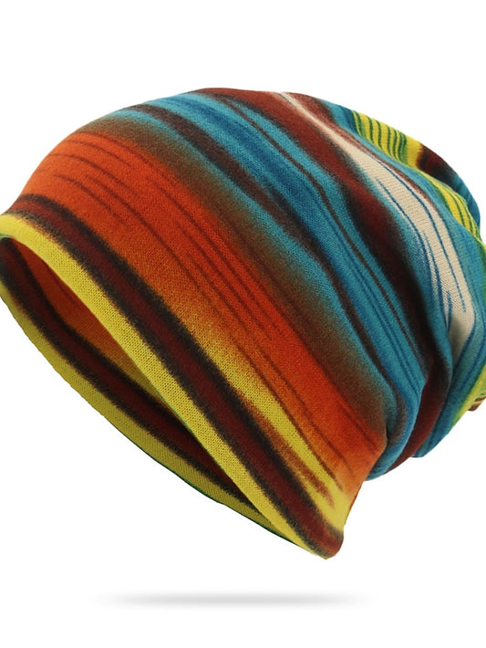 New Unisex Stripe Print Beanie Hat Women Soft Autumn Winter Warm Hat Scarf Casual Outdoor Hip Hop Cap - LuckyFash™