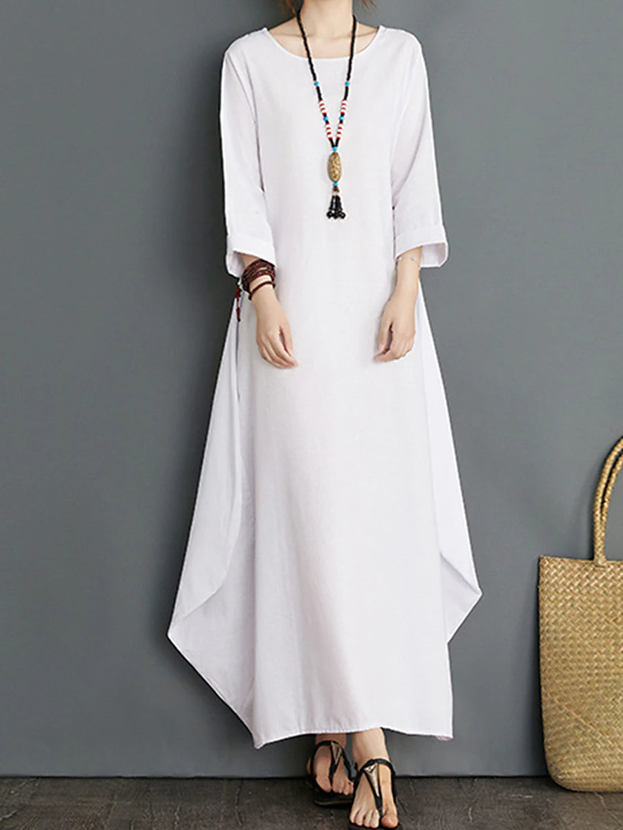 Women's White Dress Casual Dress Winter Dress Long Dress Maxi Dress Cotton Pocket Vacation Streetwear Crew Neck Long Sleeve Black White Red Color