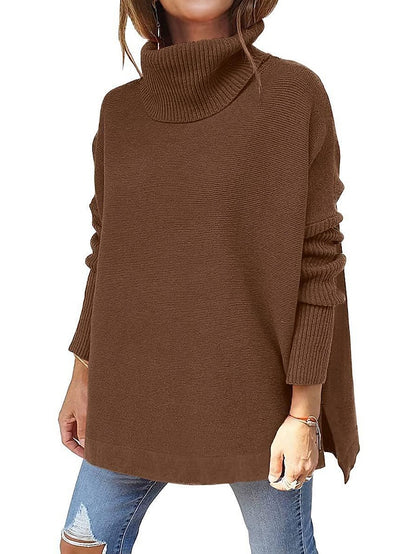 Women's Pullover Sweater Jumper Turtleneck Ribbed Knit Acrylic Patchwork Fall Winter Regular Daily Going out Weekend Stylish Casual Soft Long Sleeve Solid Color claret Olive Green Black S M L