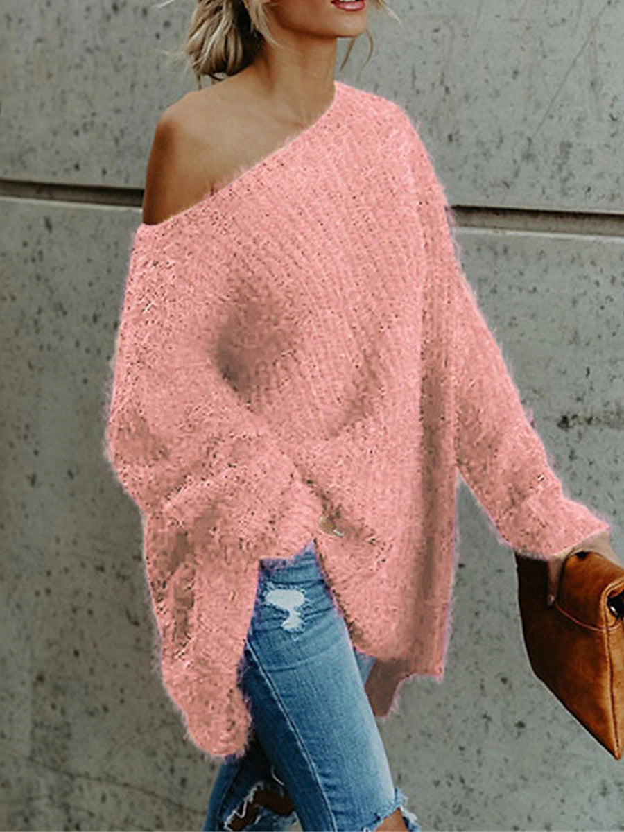 Women's Pullover Sweater Jumper One Shoulder Ribbed Knit Polyester Cold Shoulder Fall Winter Short Daily Going out Weekend Stylish Casual Soft Long Sleeve Solid Color Pink Navy Blue Beige XS S M