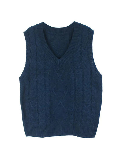 Women's Sweater Vest V Neck Ribbed Cable Knit Acrylic Patchwork Fall Winter Regular Outdoor Daily Going out Stylish Casual Soft Sleeveless Solid Color Black Wine Navy Blue S M L