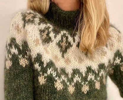 Women's Pullover Sweater Jumper Turtleneck Stand Collar Crochet Knit Knit Patchwork Knitted Print Fall Winter Cropped Daily Holiday Stylish Casual Long Sleeve Color Block Green S M L