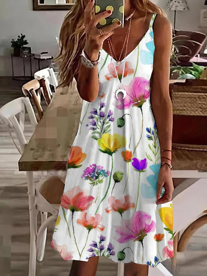 Women's Tank Dress Slip Dress Floral Print V Neck Mini Dress Daily Vacation Sleeveless Summer Spring