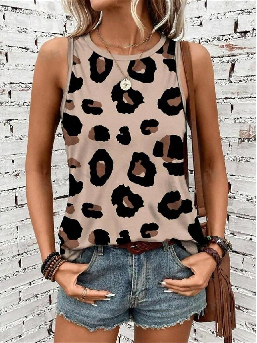 Women's Tank Top Vest Leopard Casual Print Pink Sleeveless Fashion Streetwear Crew Neck Summer