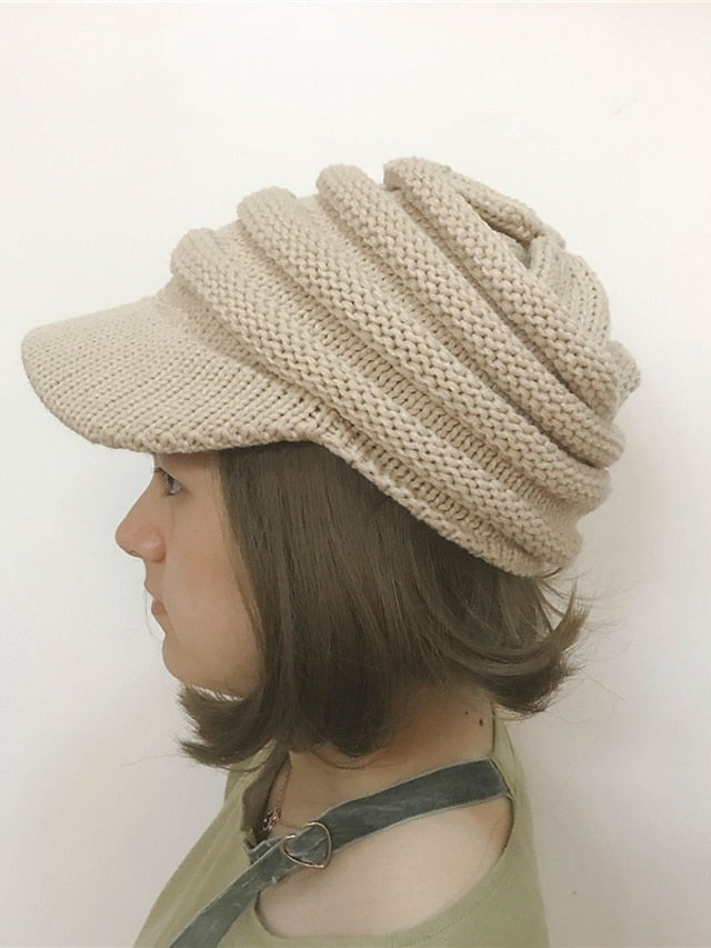 Women's Hat Beanie / Slouchy Black Beige Coffee Outdoor Home Street Knitted Pure Color Portable Windproof Comfort - LuckyFash™
