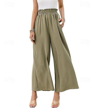 Women's Wide Leg Linen Cotton Blend Plain White Yellow Casual Daily Full Length Going out Weekend Spring & Summer